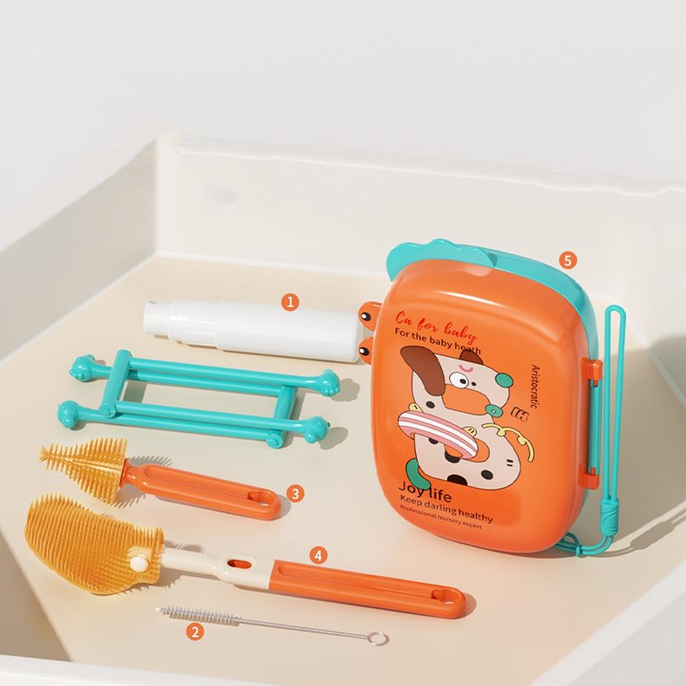 Space Saving Bottle Cleaner Brush 5-in-1 Nipple Straw Cleaning Brush Cup Brush  Home Travel Use оранжевый