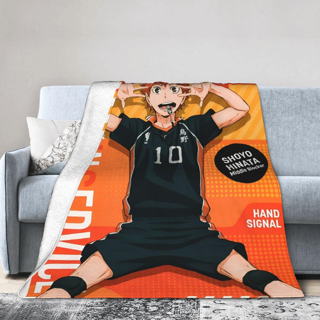 Haikyuu Japanese Anime Flannel Blankets Hinata Shoyo Customized Throw Blanket for Sofa Bedding Lounge 125*100cm Quilt,