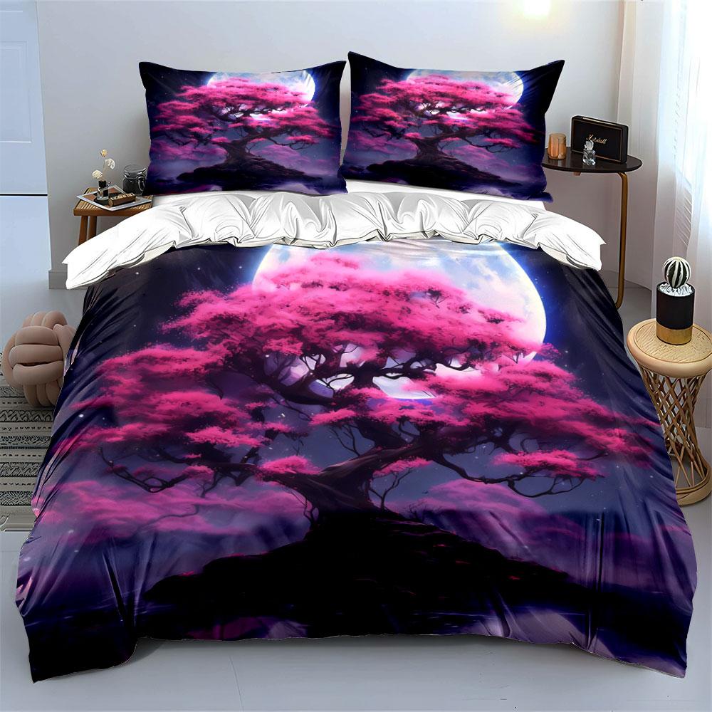 Moonlit Pink Tree Decor Set Soft Comfortable Duvet Cover Bedding Set Included 1*Duvet Cover & 2*Pillowcases, Gift