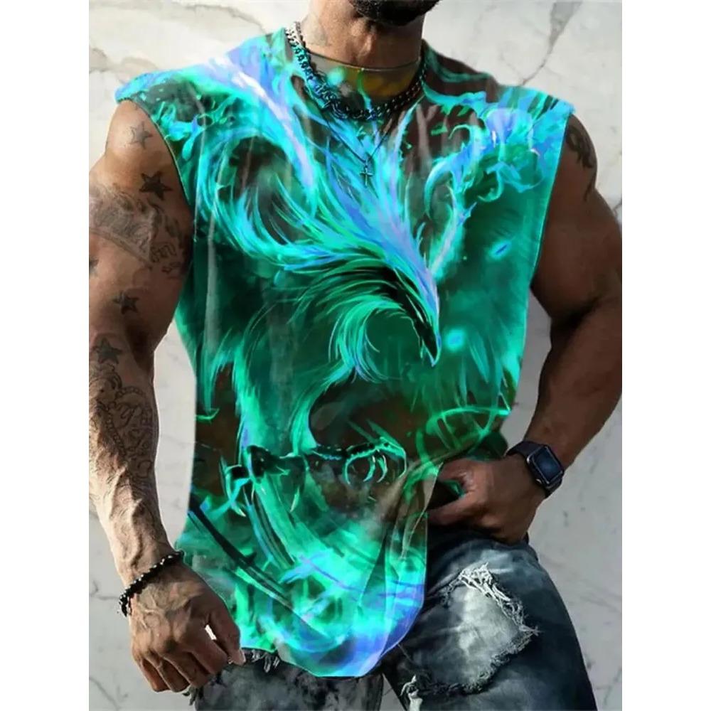 Summer Men's Retro Animal 3D Printed Short Sleeve Vest Round Neck Casual Loose Comfortable Soft Breathable Oversized Vest
