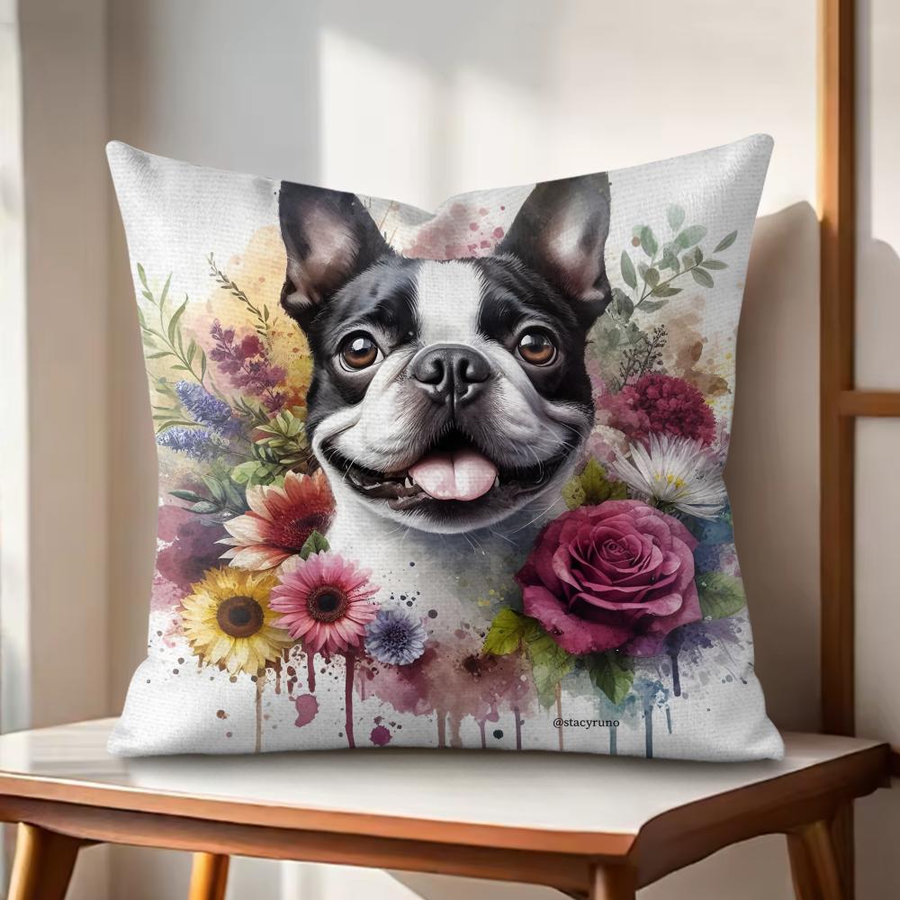 

watercolor Pet Dog Cushion Cover Natural Linen Organic Fabric DoubleSided Printing Couch Pillow Covers Home Decor Gift 30cmx30cm