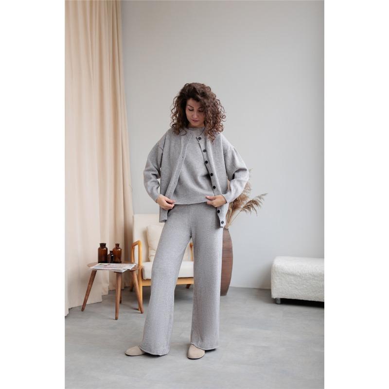 

Осенне-зимний женский кардиган, свитер, жилет, брюки, комплект из трех предметов one size fits all серый