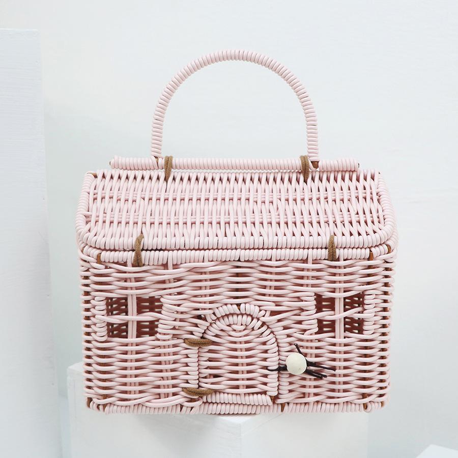 Wicker Woven House Rattan Bag Handmade Handbags Bohemian Straw Basket Bags for Women Funny Hollow Beach Bag Storage Box Bags