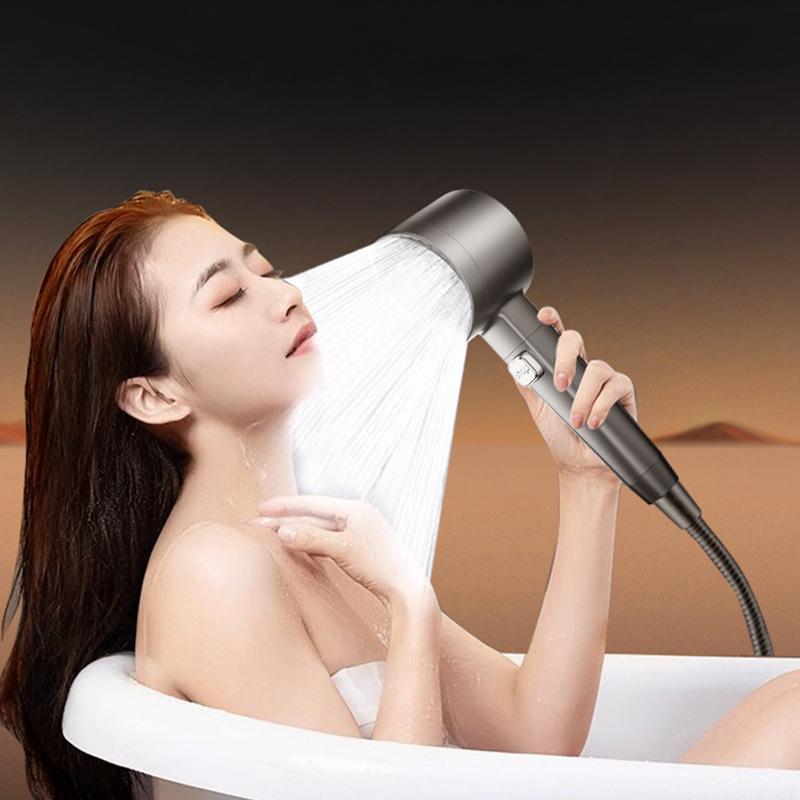 Five-speed Filter Super-pressurized Shower Head Handheld Hollow Large Water Outlet Bathroom Shower Head Set