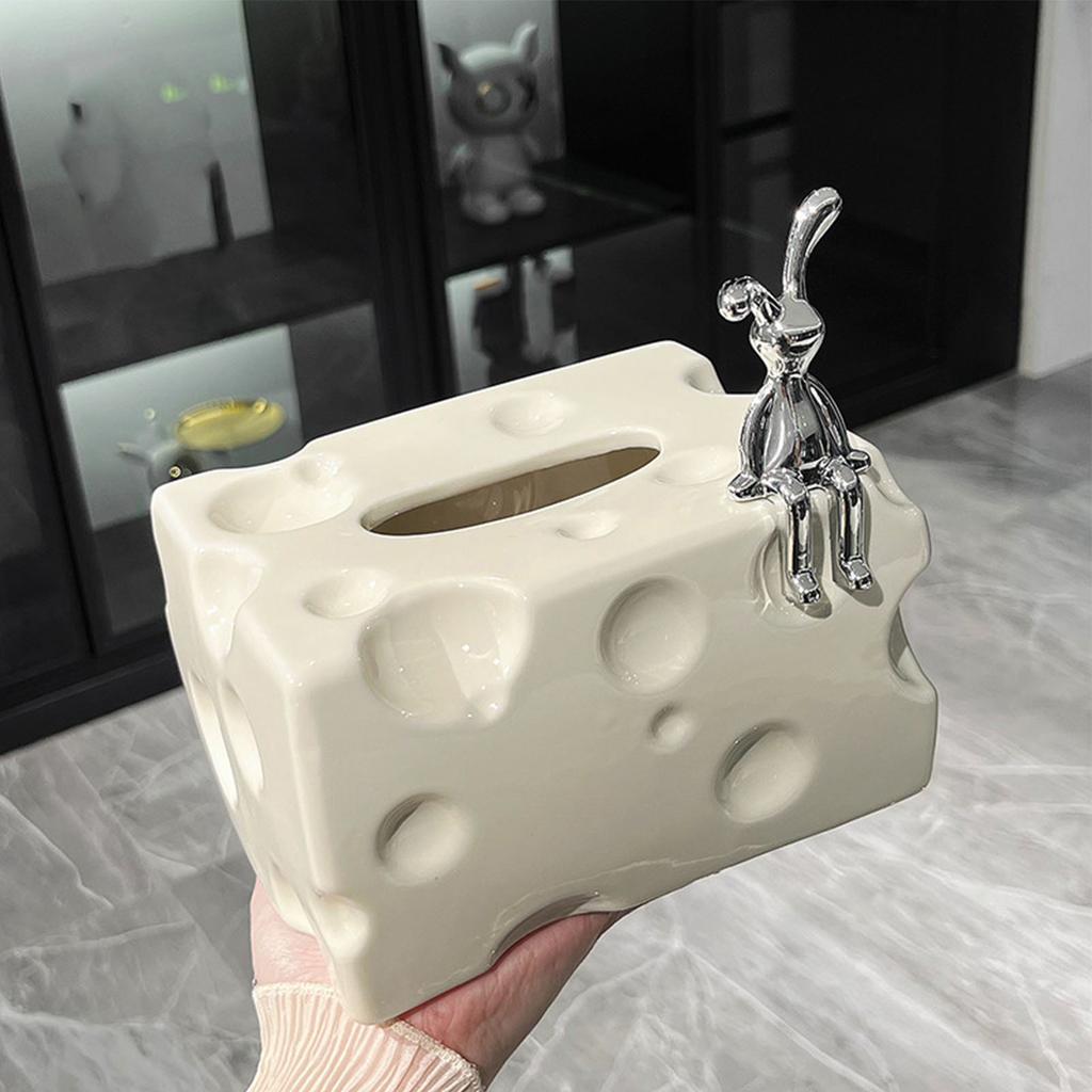 Tissue Box Cover Ceramic Rectangular Stylish Elegant Decorative Napkin Box Holder for Desktop Coffee Table