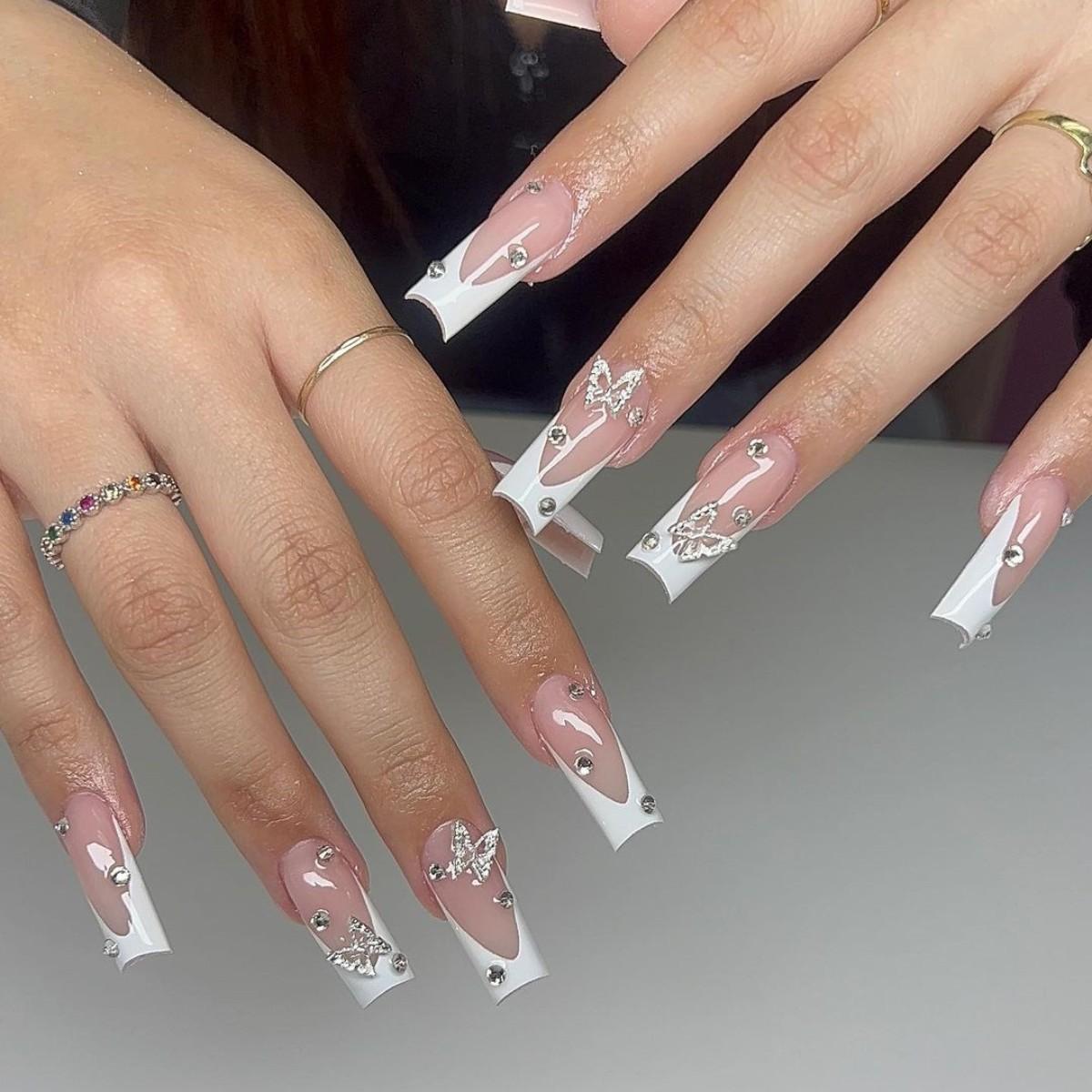 Nail Art Nail Piece French Double Butterfly Wearing Nail Special Nail Piece Fake Nail Nails Yellow jelly glue