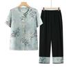 Summer Suit Set for Women: Short-Sleeved Ice Silk Shirt for Middle-Aged & Elderly Ladies