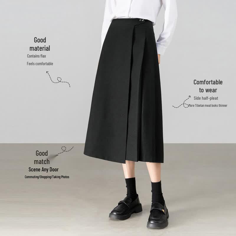Shangdu Bila Women's Winter Linen Blend High-Waist A-Line Skirt