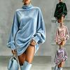 Autumn 3D Floral Long Sleeve Short Dress with Decorative Buttons