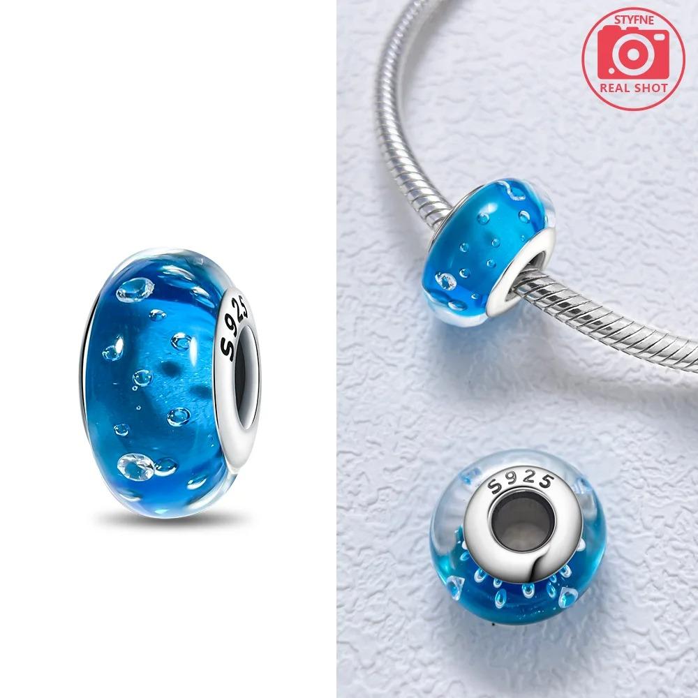 Original Rosa Glasperlen Blaue Romantische Perlen 925 Silber Charms für Frauen DIY Schmuckherstellung Armband Passend