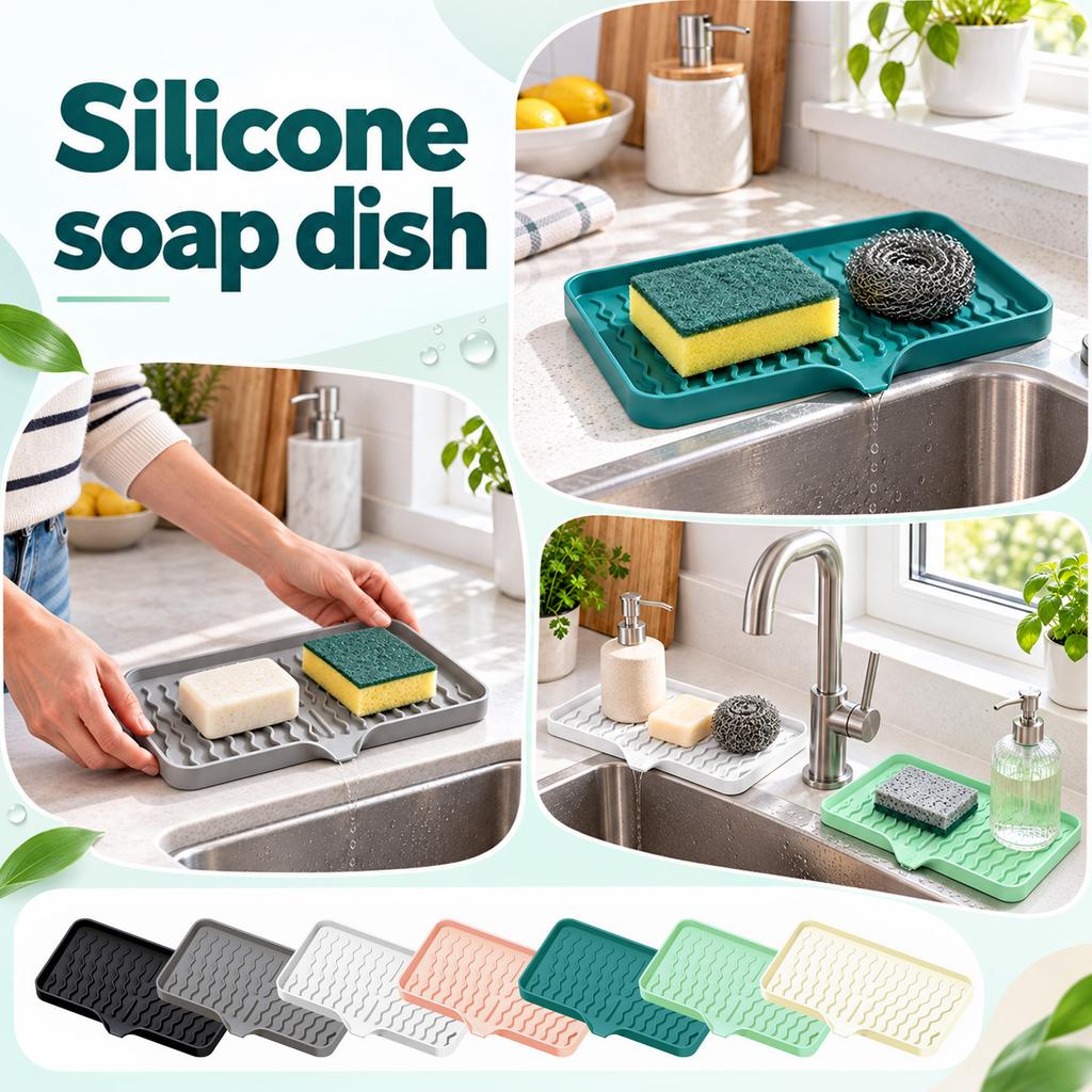 Large Silicone Soap Dish for Bathroom, Non- Draining Soap Holder with -Guided Design