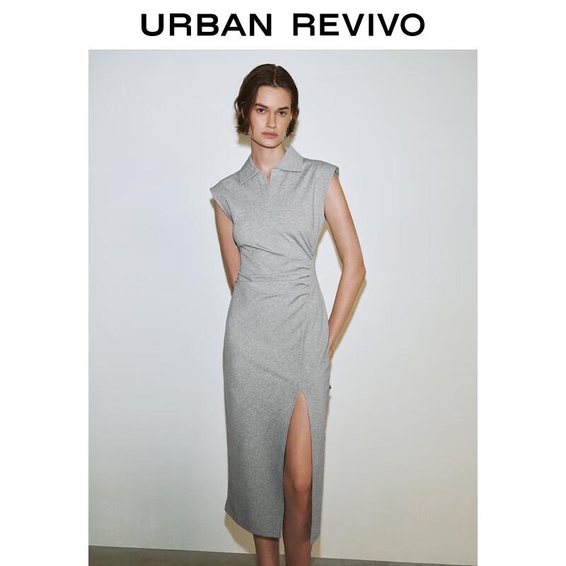 UR Women's Summer Polo Neck Pleated Slit Midi Dress