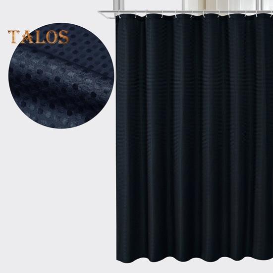 1 Set Shower Curtain with 12 Hanging Rings Contrast Solid Color Thickened Waterproof Punch-free Washable Kitchen Door Curtain Bedroom Window Curtain