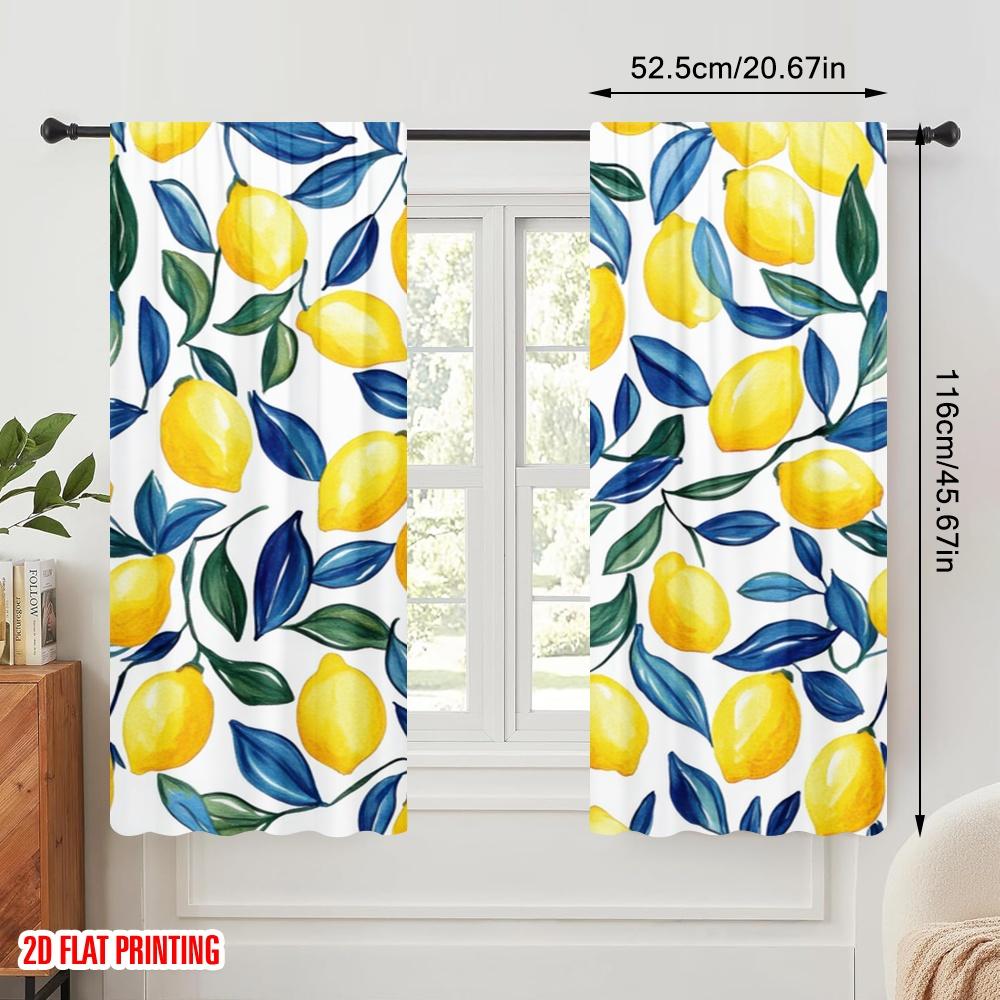 2pcs,2D plane printing Curtains Roller Blinds Lemon Harmony Versatile Polyester (without rod) Outdoor Decorations Ldeal for