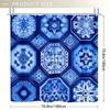 Geometric Blue Ethnic Shower Curtain - Hexagonal Elements on Light Deep Blue, Durable Polyester,Easy Clean for Bathroom Decor