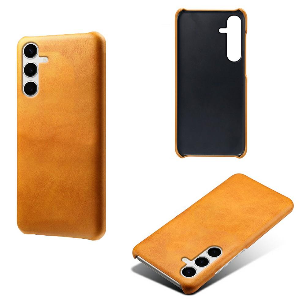 

For Samsung Galaxy S25+ Case Calf Texture PU Leather Hard PC Protective Phone Cover Brown