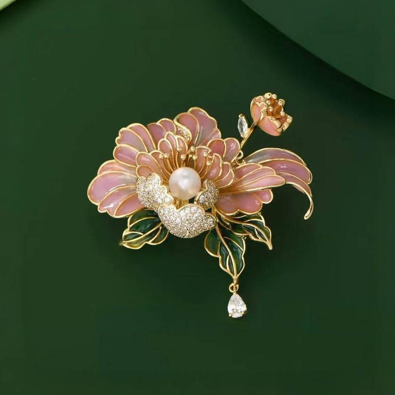 Κομψή καρφίτσα με λουλούδι παιώνιας - Ρετρό εθνικό στυλ, Προηγμένο αξεσουάρ καρφίτσας για Τσέονγκσαμ και Χάνφου