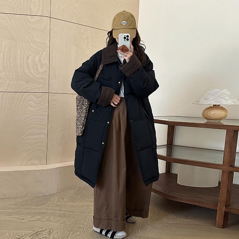 

Premium purple medium and long down cotton-padded clothes for women s winter new loose thickened warm knee-padded jacket coat S