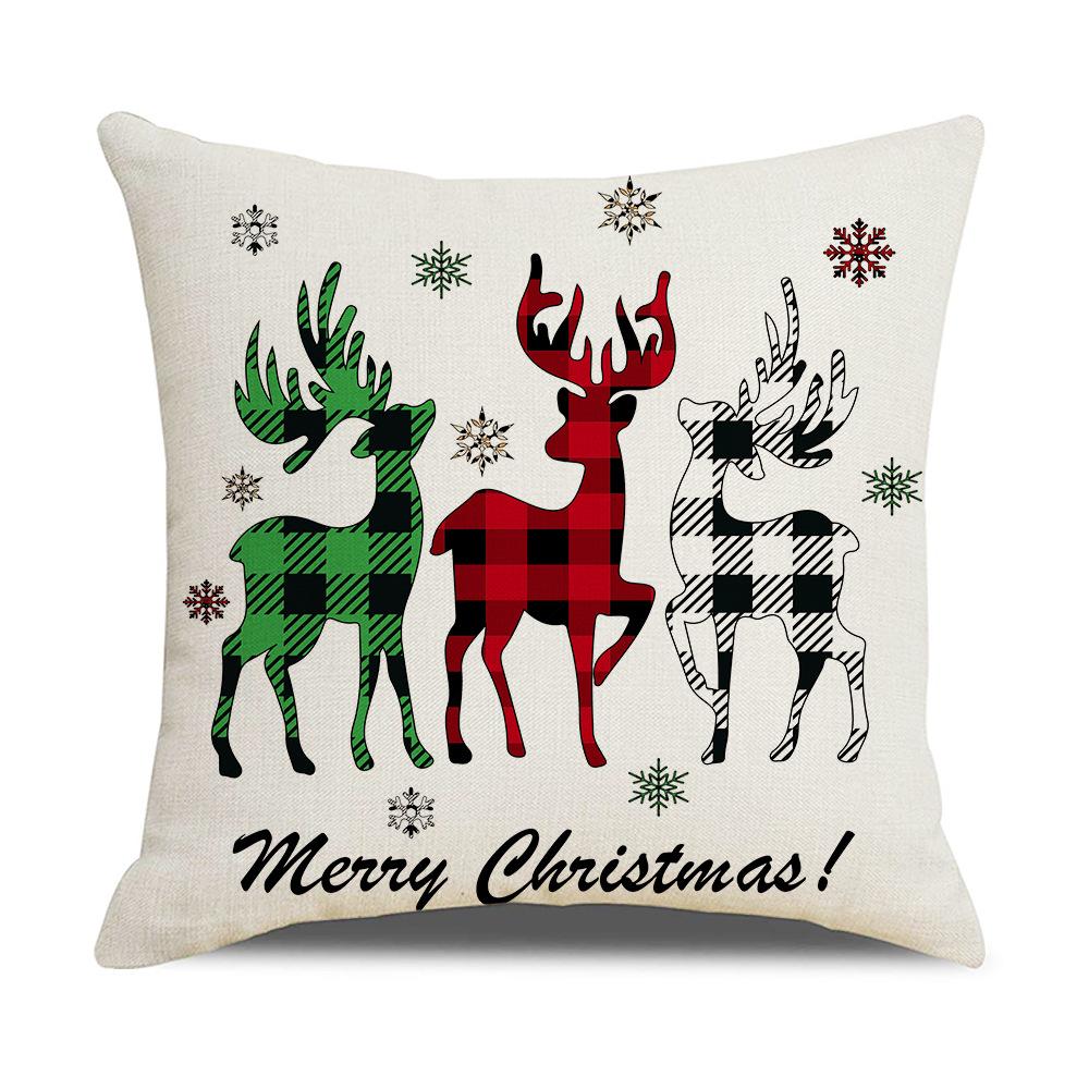 Nordic Ins Christmas Pillow Cover Letter Elk Print Cushion Cover Linen Cushion Home Pillow