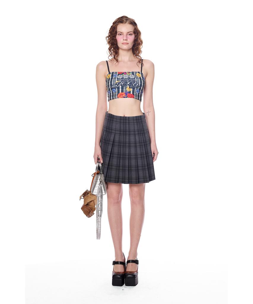 Greedius Plaid Pattern Pleated Skirt