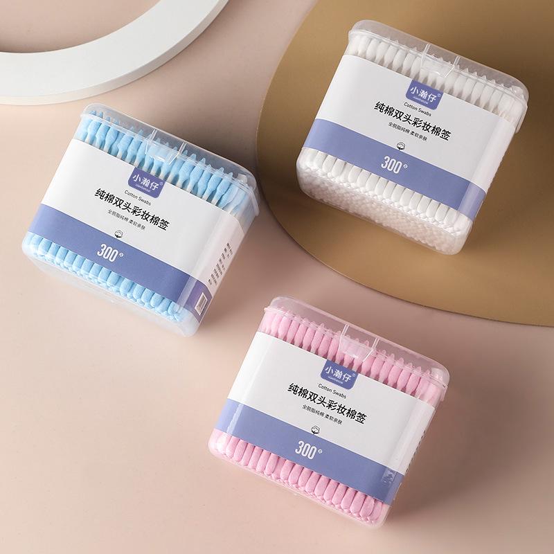 300pcs Dual-tip Cotton Swabs: Makeup, Ear Cleaning, Multi-use, Soft, Disposable, in Square Box