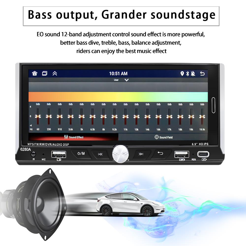 1 Din Car Stereo MP5 Player Car Radio 6.9 Inch Multimedia Player Carplay Android Auto Bluetooth Screen Mirroring USB