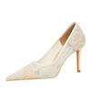 Fashionable High Heels for Women's Shoes Shallow Mouthed Pointed Sexy Mesh Hollow Lace Single Shoes