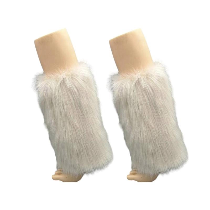 Women's Fuzzy Faux Furs Leg Warmers Furs Heels Long Boots Cuffs Cover One Pair Carnivals Boot Cover Y2K JK Uniform Socks
