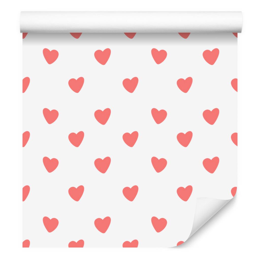 Hearts Wallpaper White and Coral 50x1000