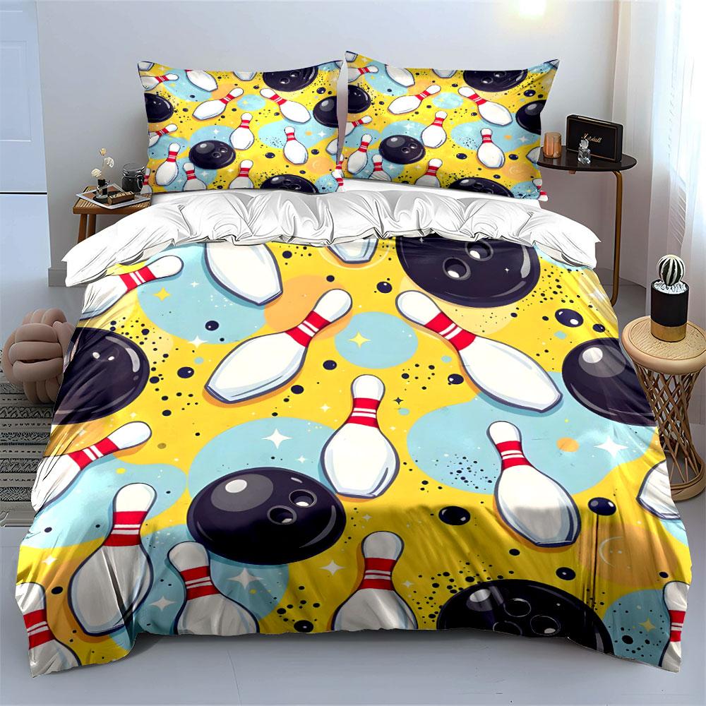 "Bowling Set for Fun Games" kid's and adults' bedroom decor, Exquisite three-piece bedding set gift