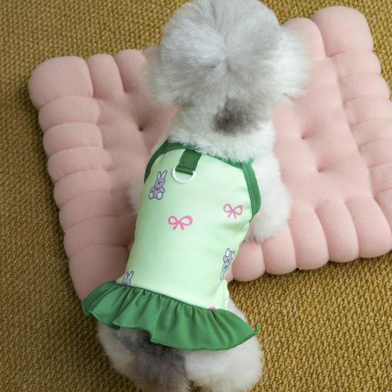 Dog Slip Dress Spring Summer Bunny Print Ruffle Hem Pet Sleeveless Dress Breathable Pet Costume Outfit Apparel for Small Dogs Cats