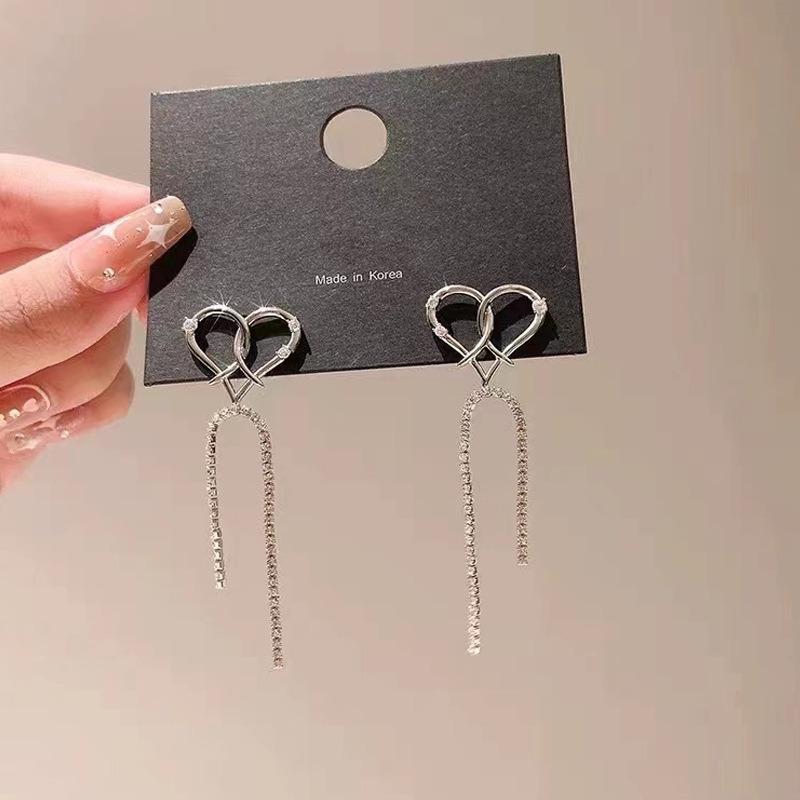 Earrings New Trendy Love Tassel Silver Stud Earrings Women's Summer Round Face Skinny Earrings High-end Light Luxury