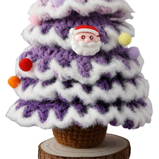 Handmade Crochet Christmas Tree Decoration Tabletop Knitted Small Artificial Flocking Christmas Tree for Home Office Holiday Decor