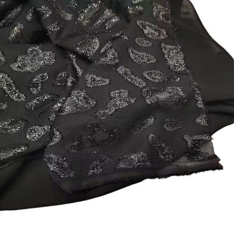 1meter Black Color Metallic Bright Silk Fabric Flower Chiffon Fabric for Stage Costume Decoration DIY Sewing Clothing