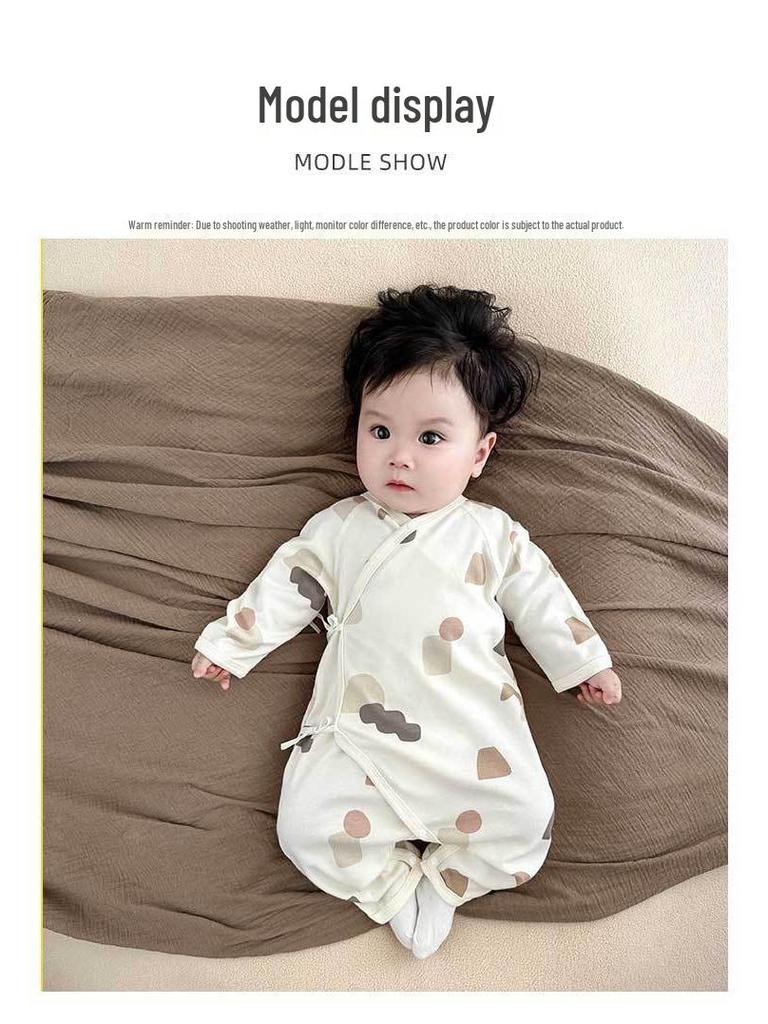 Pure Cotton Long Sleeve Baby Romper with Double Layer Belly Protection - Spring/Autumn Butterfly Harem Suit for Newborns