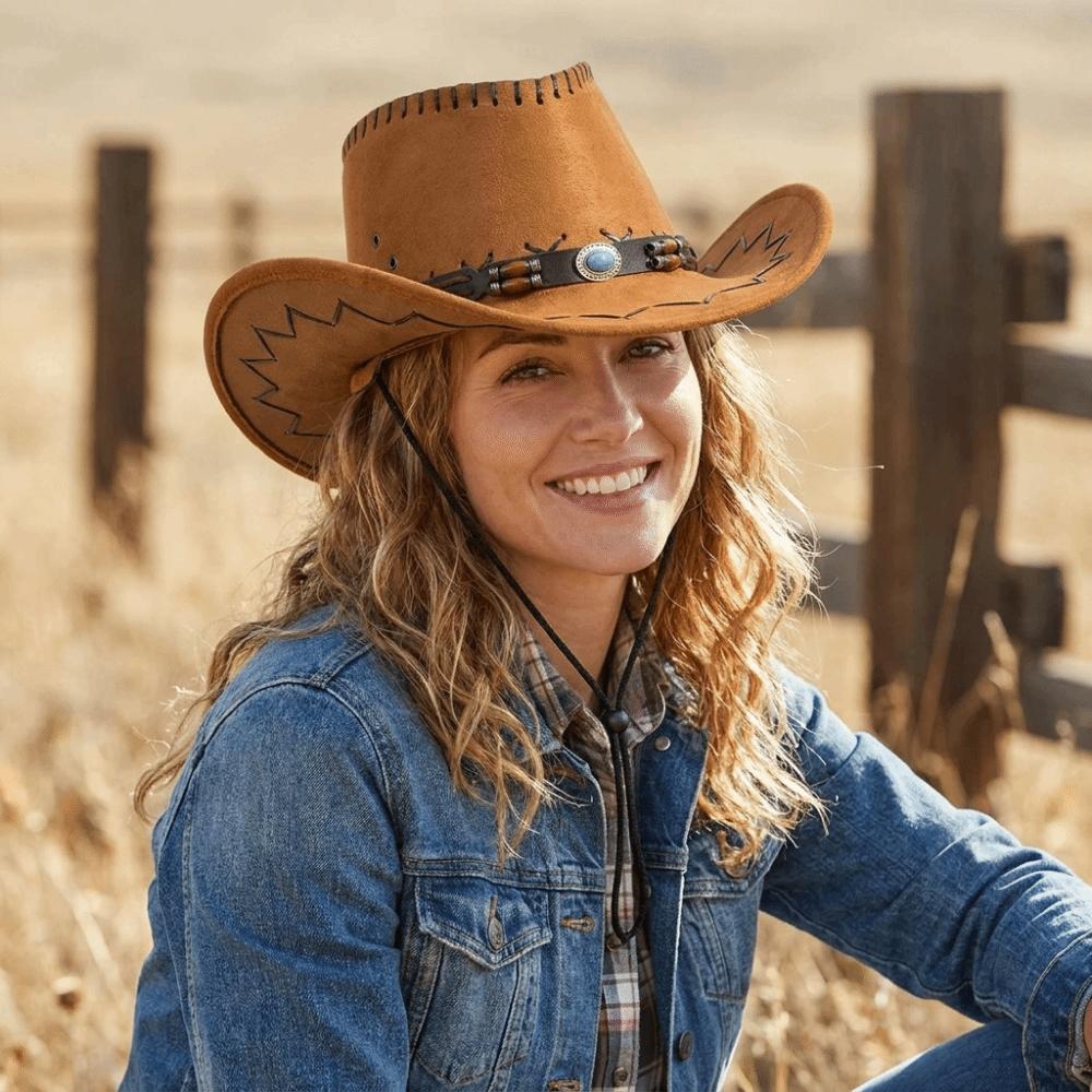 Polyester Western Cowboy Hat Wide Brim Sun Hat Travel Fedora Hat Beach