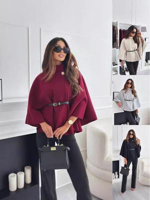 Autumn & Winter Women's Fashion Waist-Tied Woolen Cape Coat