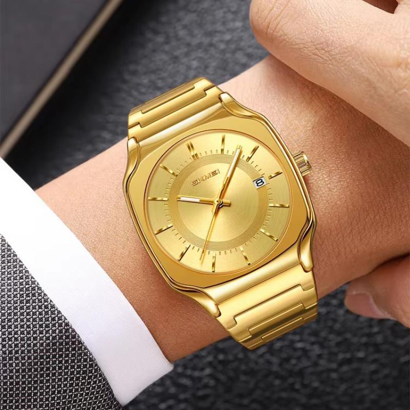 Mens Wristwatch Square Quartz Watches Waterproof, Date Function, Stainless Steel Band & Buckle