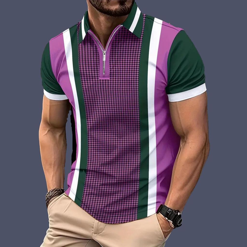 Striped 3D Printed Men'S Rem1 Fashion Casual Lapel Short Sleeve Polo Shirt