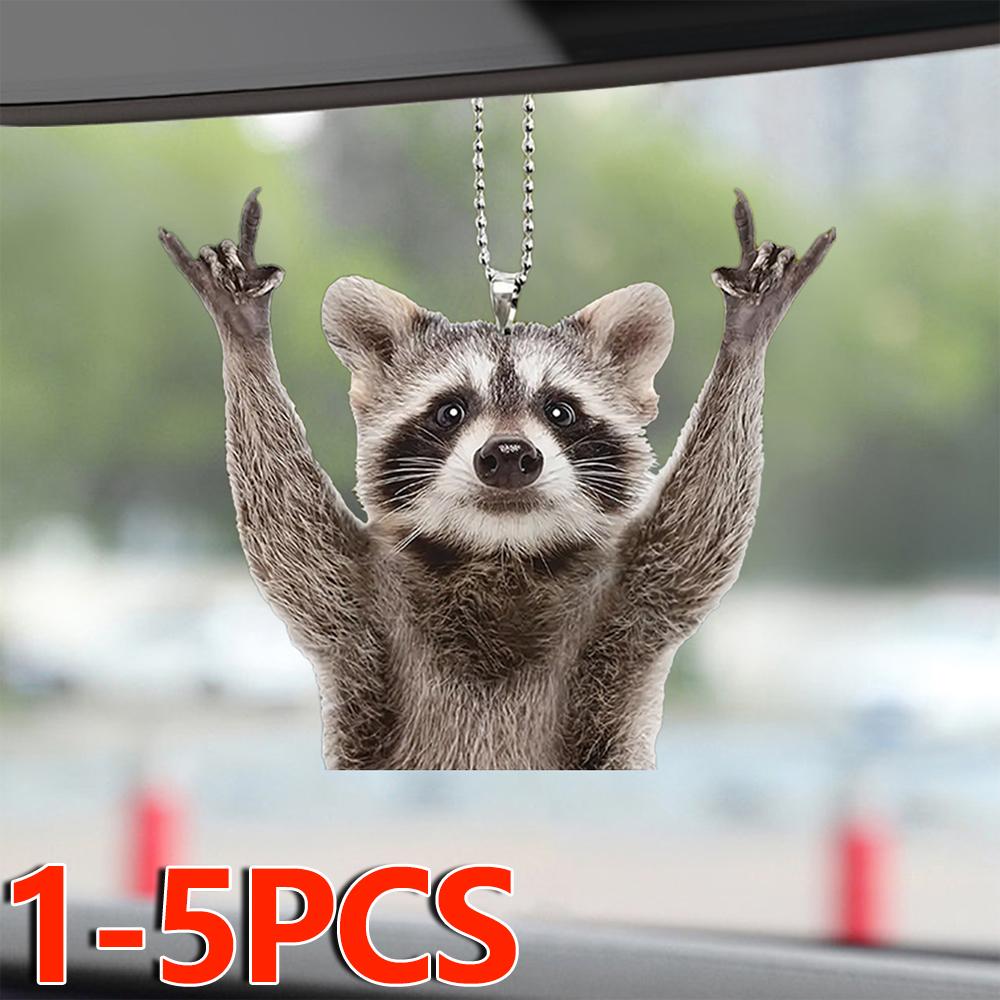 1-5pcs Raccoon Bear Key Pendant Acrylic Small Car Keychain Procyon Lotor Rearview Mirror Hanging Decor Jewelry Accessory Gifts