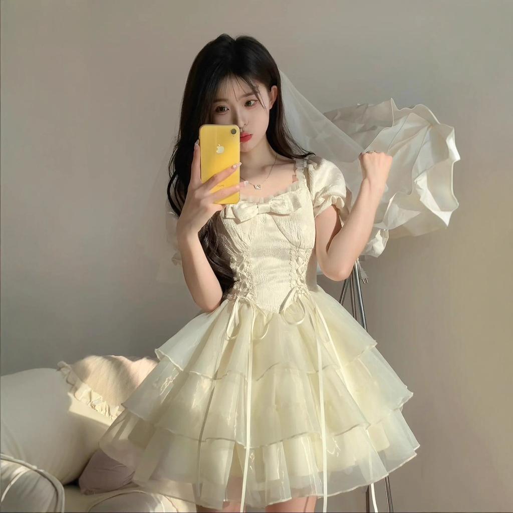 Large size summer bow jacquard fairy temperament fashion dress women's clothing on the run princess puffy skirt