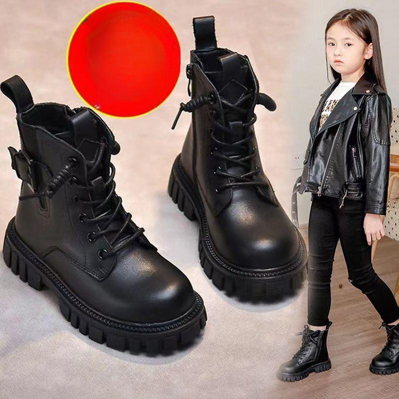 Moda Versatile Cizme Martin pentru copii Băieți Frumoși Walk Show Pantofi din piele Cizme scurte Fete Cizme negre pentru băieți