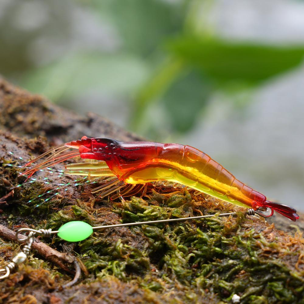 Soft Fishing Luminous Shrimp Lure with Hook Swivel Beads Artificial Silicone Glow Fishing Bait Fish Bait Set Jigging