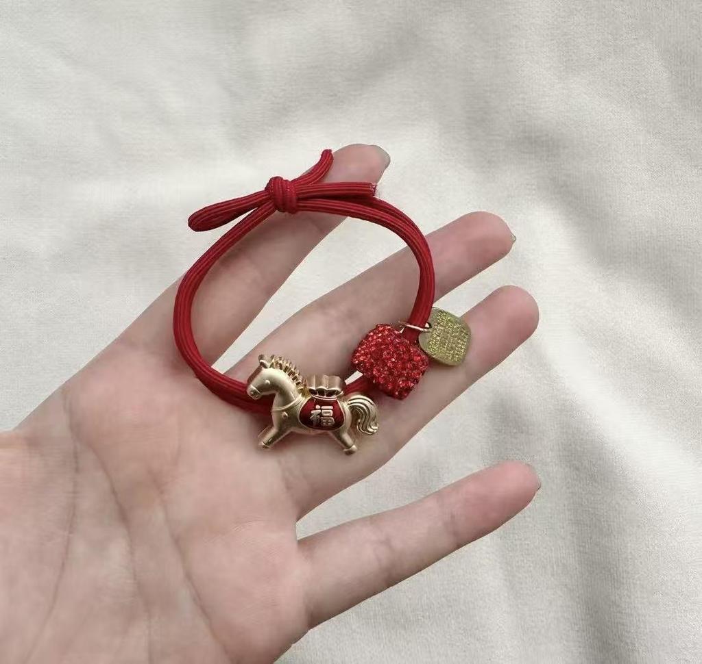 High Elasticity Year of the Horse Red Zodiac Hair Tie for Girls - Festive New Year Hair Accessory