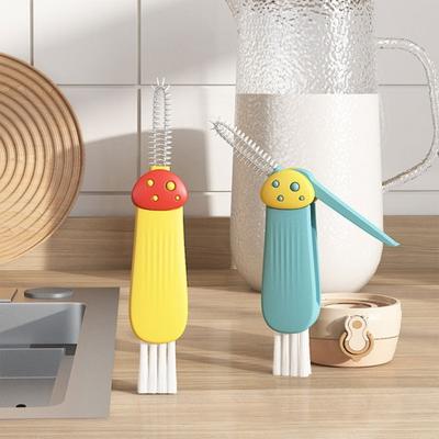 3-in-1 Tassen-Deckel Reinigungsbürste Babyflaschen Spalten Ecken Enge Stellen Schrubbbürste Heimküchen-Reinigungswerkzeug