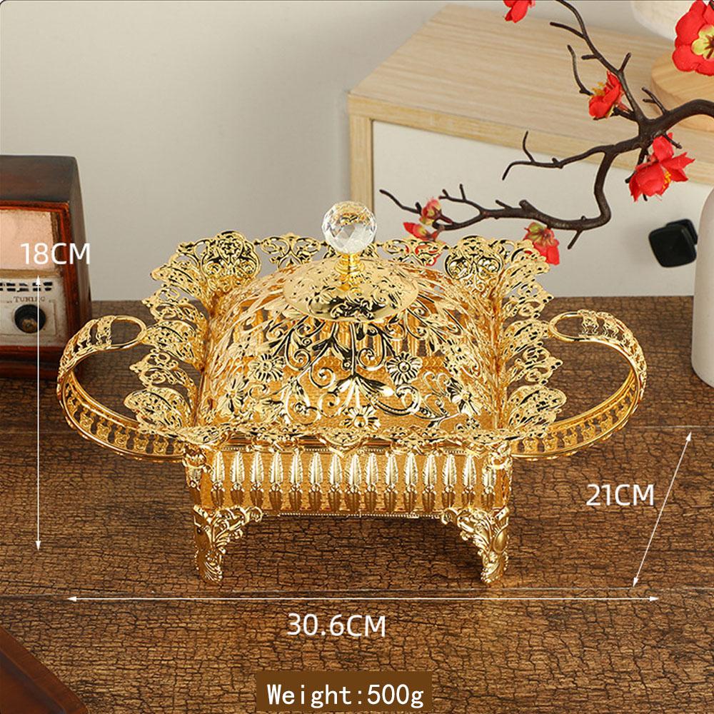 European Style Metal Fruit Plate with Cover High Foot Snack Tray for Weddings Hotels Living Rooms Dried Fruit Serving Dish