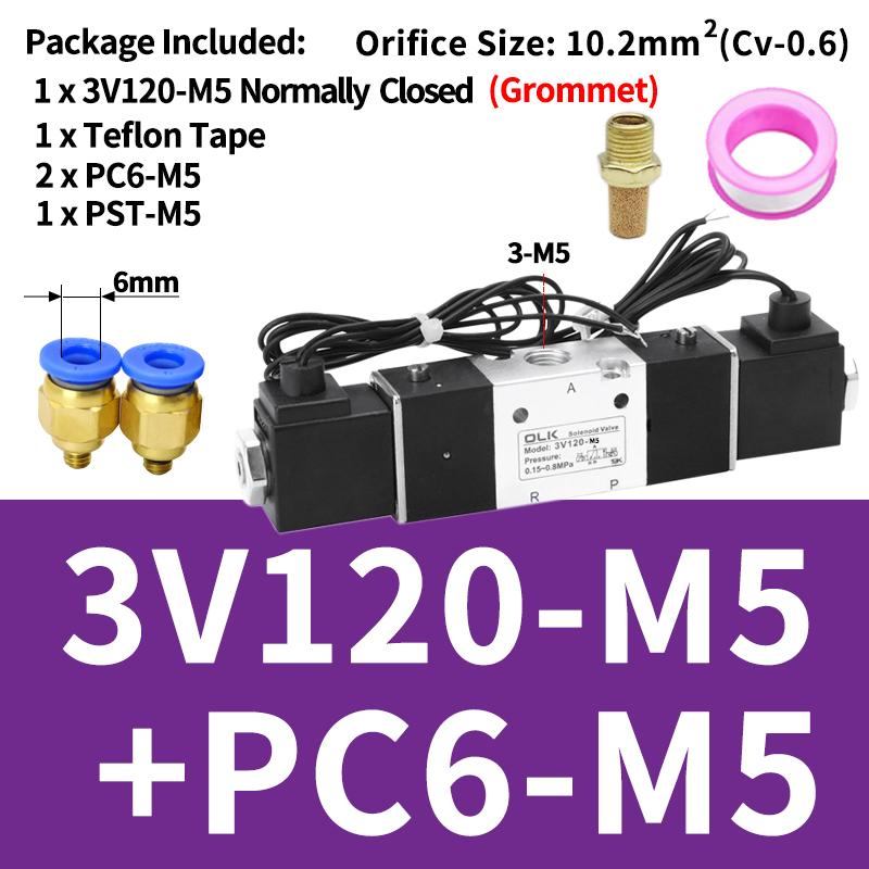 1PCS 3V120-06 3V120-M5 Pneumatic Air Solenoid Valve 3/2 Way AC220V DC24V DC12V AC110V AC24V Normally Closed Valves