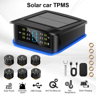 Car Tire Pressure Alarm, Safety Alarm, 6 External Sensors, Digital LCD Display, Car Parts Monitoring System, Truck RV TPMS, Solar TPMS