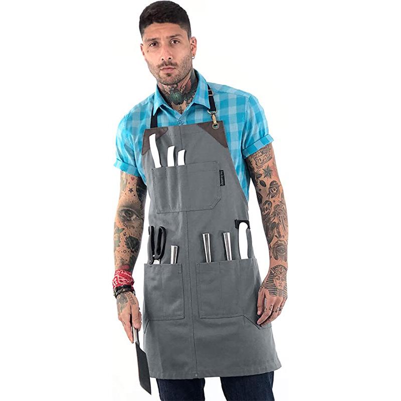 Custom Logo Waterproof Multi-Pocket Canvas Apron for BBQ, Restaurant, and Hairdresser Use