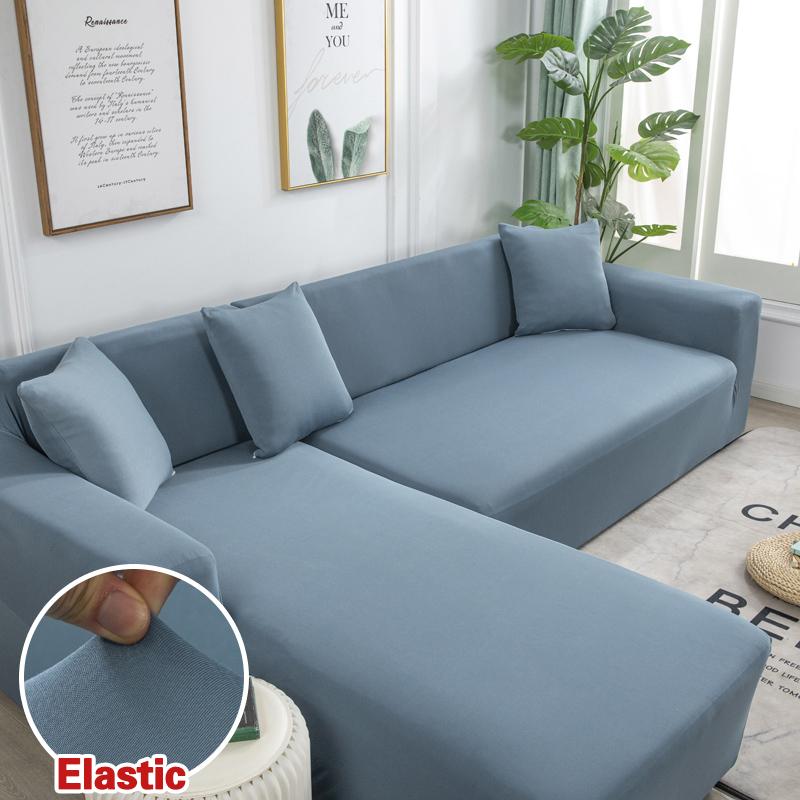 Solid Color Corner Sofa Cover Elastic Thin Fabric Sofa Covers for Living Room Pets L shape Sofa Need Order 2 pieces Slipcover